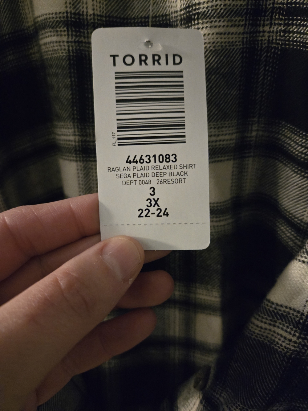 torrid Black and White Plaid Raglan Relaxed Shirt
